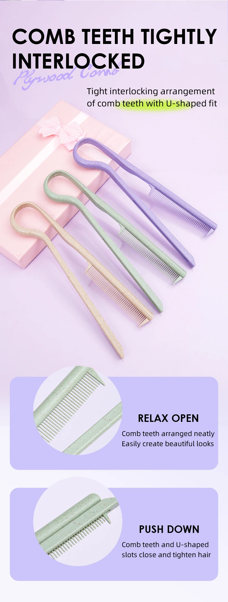 1 Stück Weizenstroh V-förmiger Flachkamm für Haarglättung Anti-Frizz Glättungskamm Tragbare Friseur-Styling-Werkzeuge – Detail 7