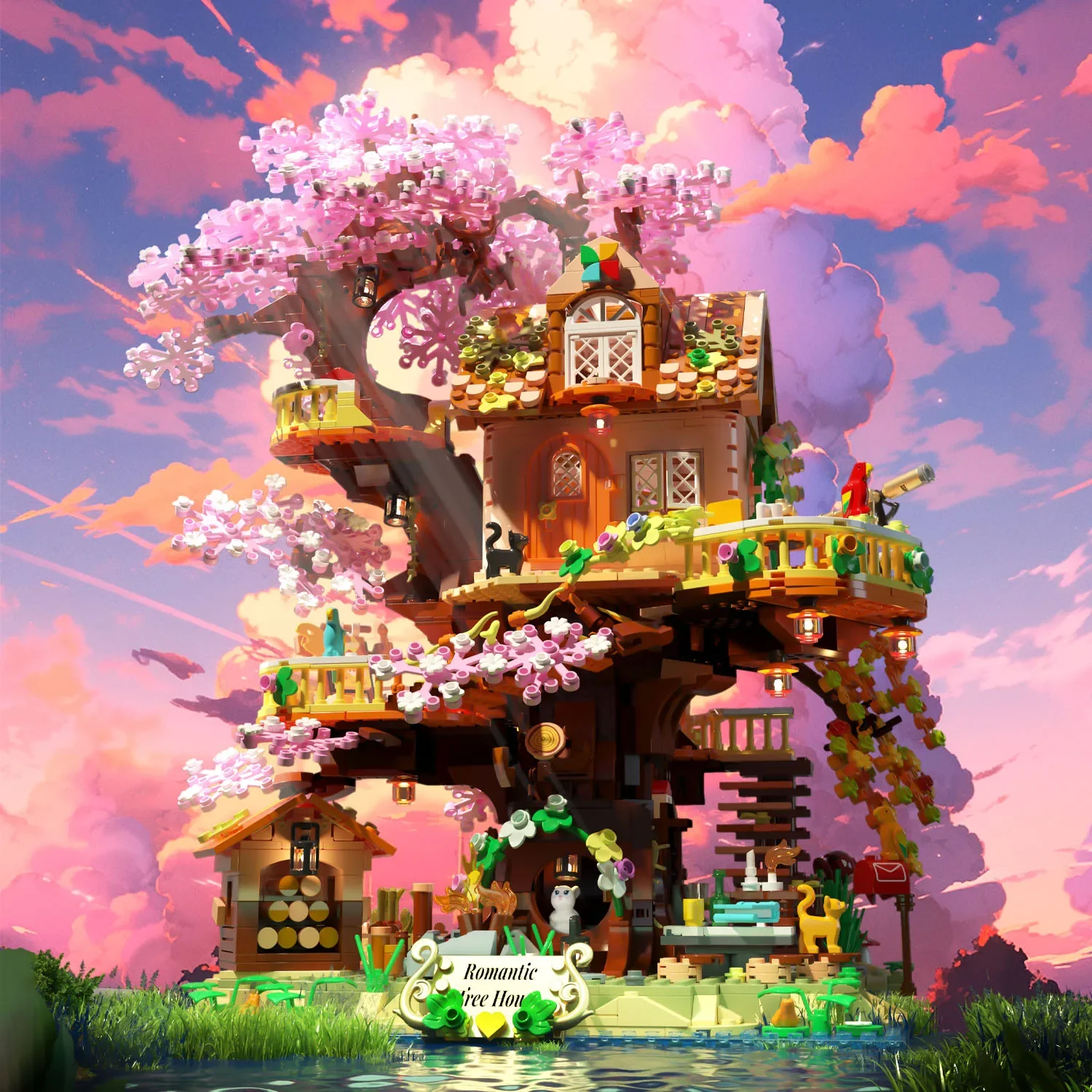 

3196Pcs LOZ Mini Blocks City Street View Sakura Tree House 2 in 1 DIY Building Block Sets Village Urban Tree House Toys Kid Gift