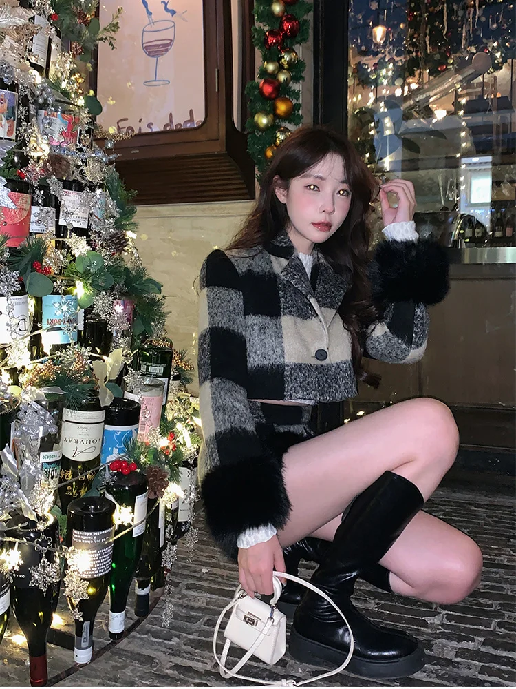 Spring Short Skirt Set Plaid Suit Set Women Casual Y2K Cropped Top Mini Skirt Office Ladies Two Piece Korean Fashion Clothing