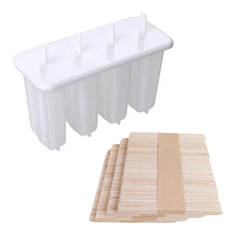 Ice Cream Mold 4 Ice Popsicle Mold Set Maker Tray DIY Reusable with Sticks and Lid Creative Kitchen Tool Summer