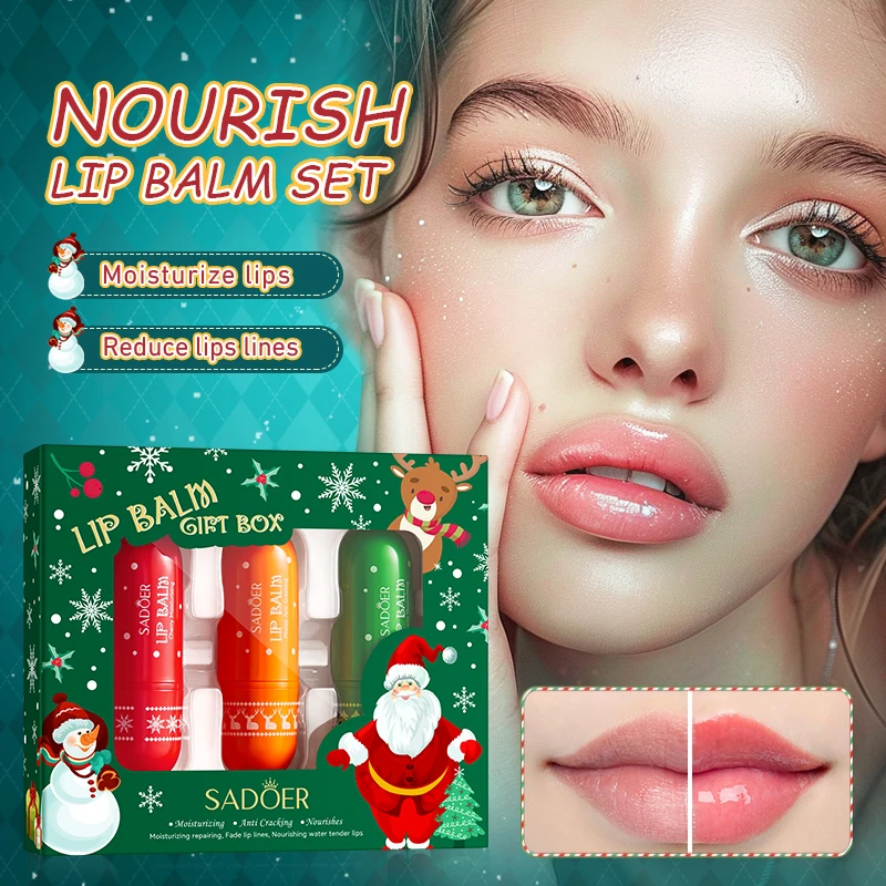 SADOER Christmas Moisturizing Lipstick Anti Wrinkles Hydrating Repair Nourishing Plump Lips Lip Balm Lip Plumper Skin Care