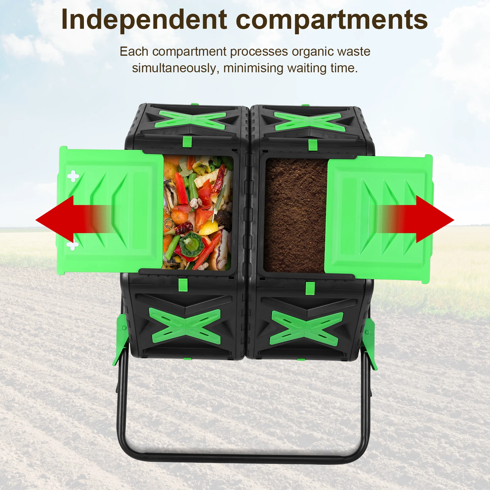 140L Dual Chamber Compost Bin Outdoor Tumbling Composting Bins Easy Setup Mobile Compost Starter for Eco-Friendly Gardening