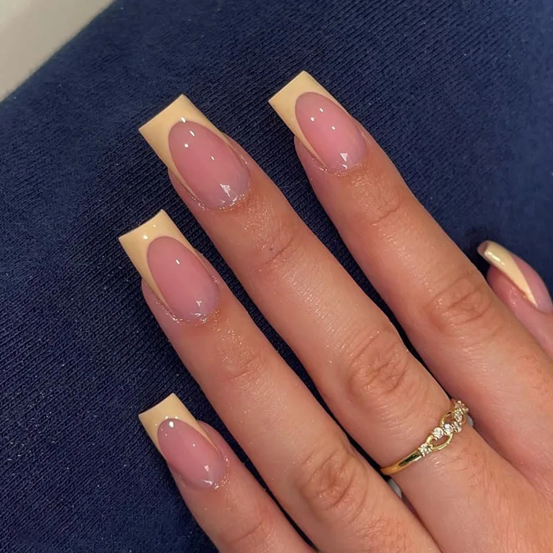 False Nails Short French Minimalist Press On Set With Nail File_voghion.com