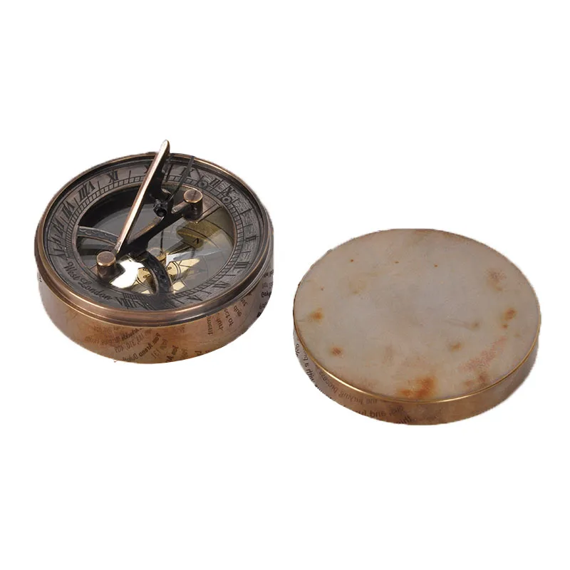 *Retro Nostalgic Brass Solid Copper Sundial Compass Multifunctional Western Antique Ornament