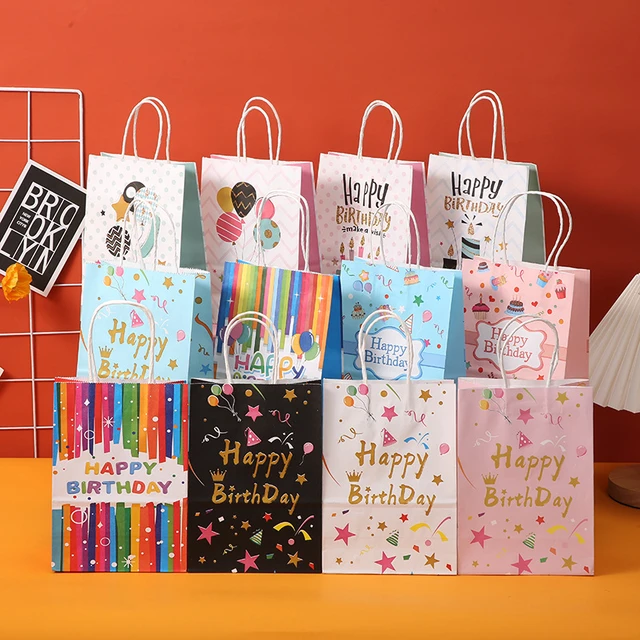 Niños Feliz cumpleaños fiesta bolsa  Bolsas de papel Feliz cumpleaños-5  piezas cumpleaños bolsa de papel-Aliexpress