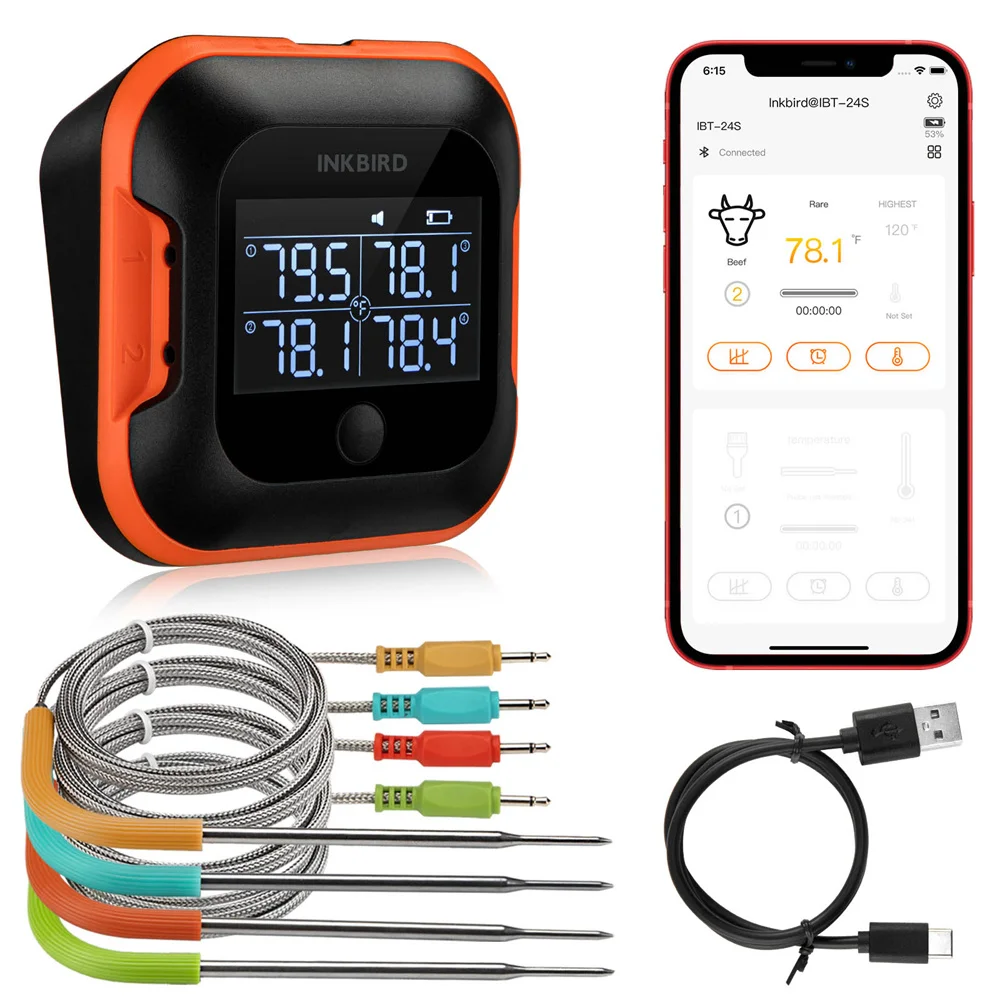 INKBIRD IBT24S Digital Bluetooth Meat Thermometer With 4 Probes Smart