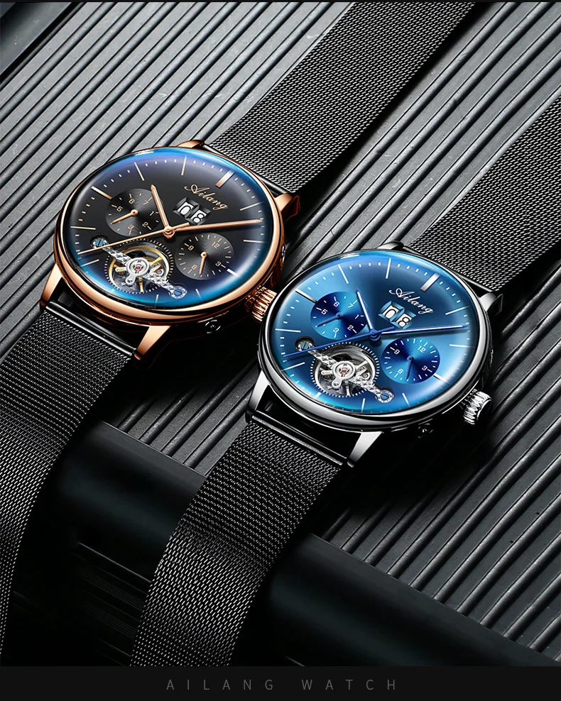 AILANG Orologio meccanico automatico scheletrato da uomo con tourbillon nero Orologio da uomo completamente in acciaio Orologio da uomo a carica automatica Relogio Masculino_voghion.com