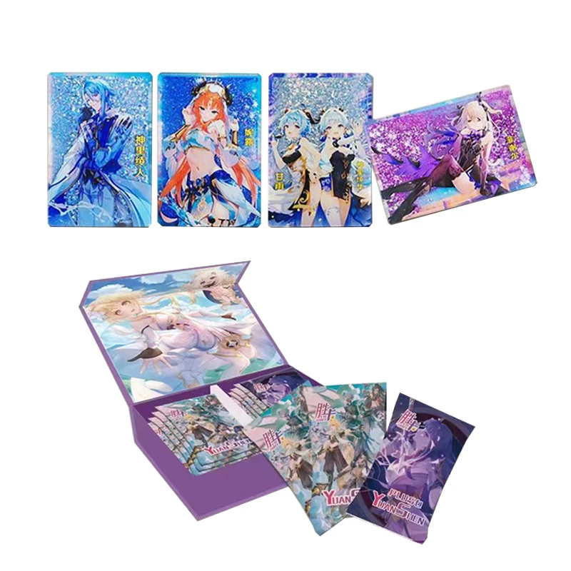 

Newest Genshin Impact Coolection Cards Booster Box Series SSS Double Fold Ferry Gold Coin Cards Toys For Family Children Gifts