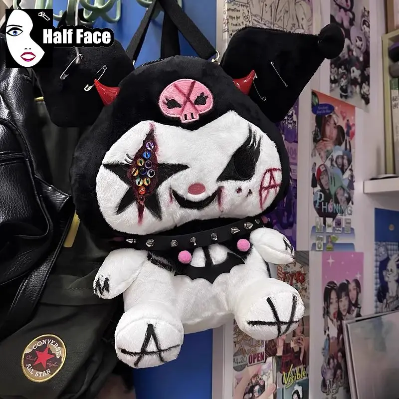Y2K Girls Harajuku Women’s Gothic Sweet Cute Subcultural Cross Perforated Design Lolita Punk Two Shoulder Backpack Bags Tote 6