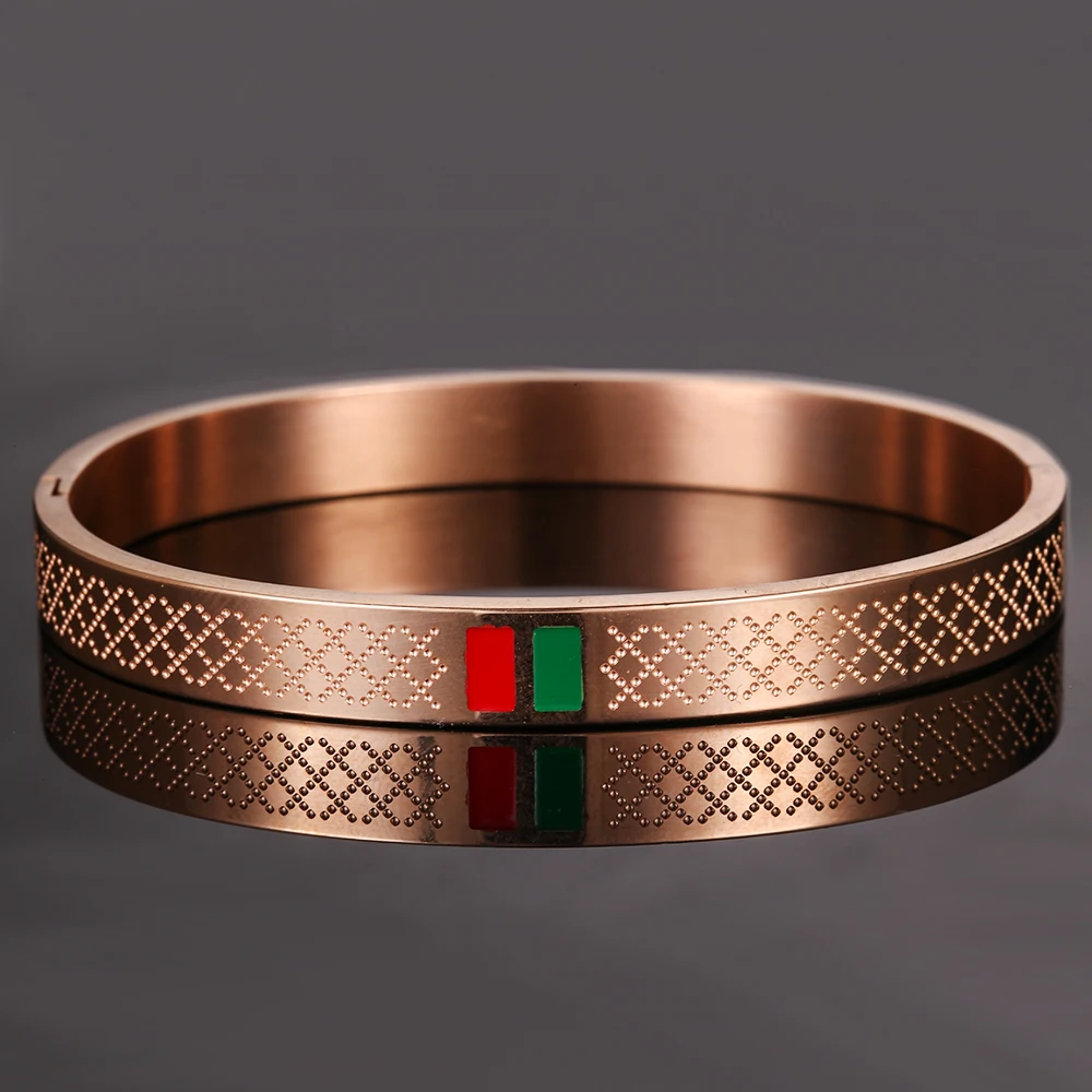 Luxury Round Enamel Stainless Steel Bangles & Bracelets No Fade Color Open Bangle For Women Girls Men Wedding Lover Jewelry 4