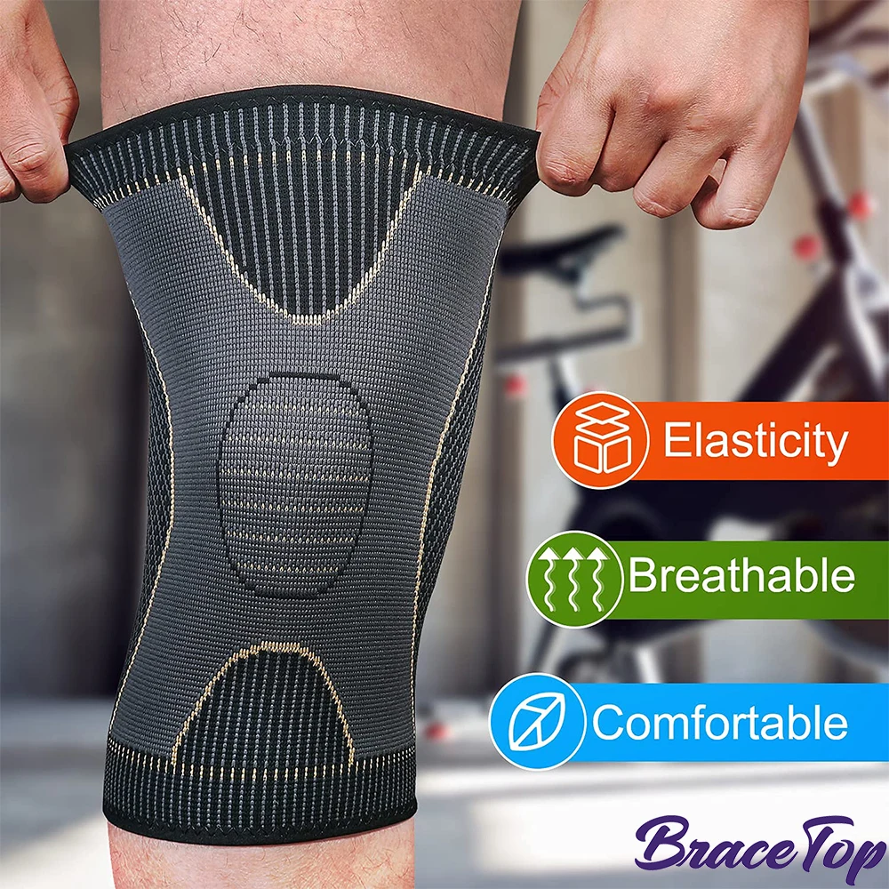 BraceTop Copper Knee Brace Sleeve for Unisex Arthritis Pain Relief & Support Compression Knee Sleeve for Pain MCL ACL 1 PC