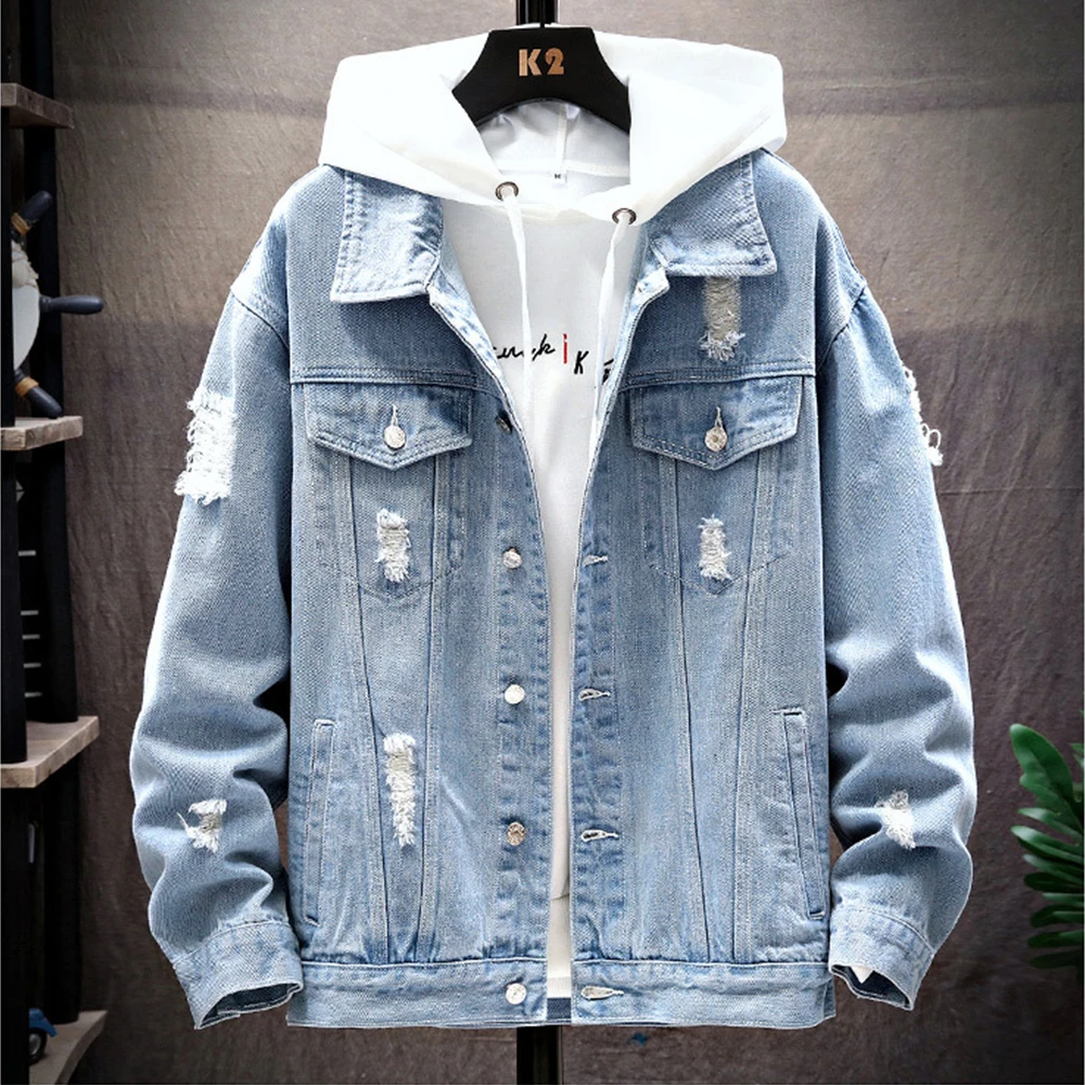 Mens Jackets Summer Autumn Ripped Hole Denim Jacket Vintage Clothing Men  Women Trucker Coat Western Style Long Sleeve Button Jacket 230417 From  Kong003, $27.04