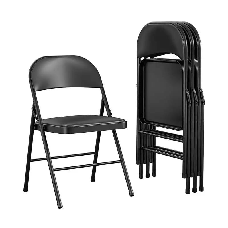 

Vinyl Padded Metal Folding Chair, Double Braced, Black, 4-