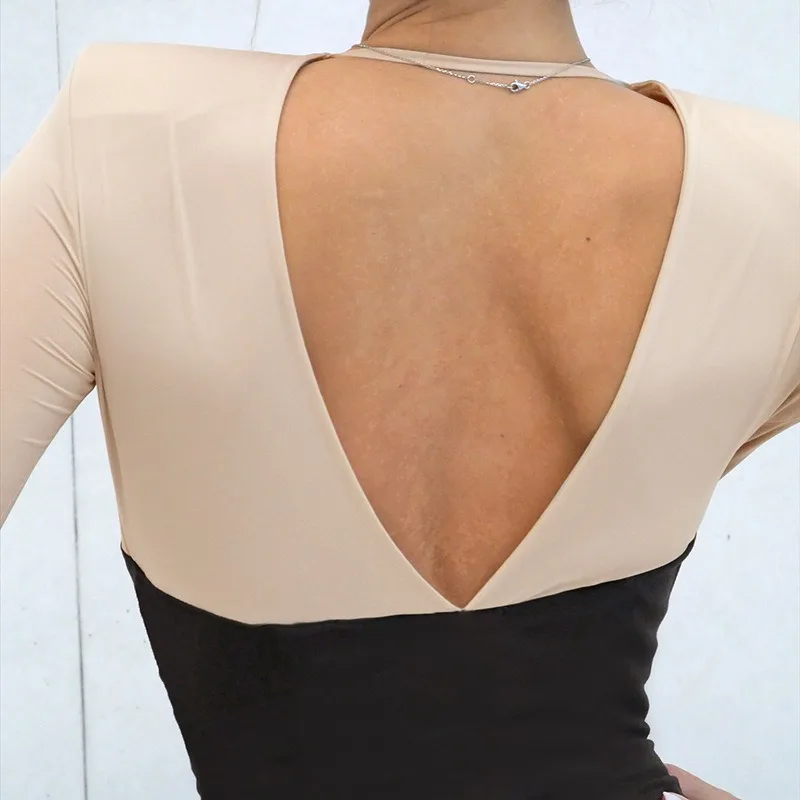 Fashion Simple New Spring and Autumn Women's Deep V-neck Long Sleeve Dress Contrasting Elegant Long Slim Waist High Slit Dress