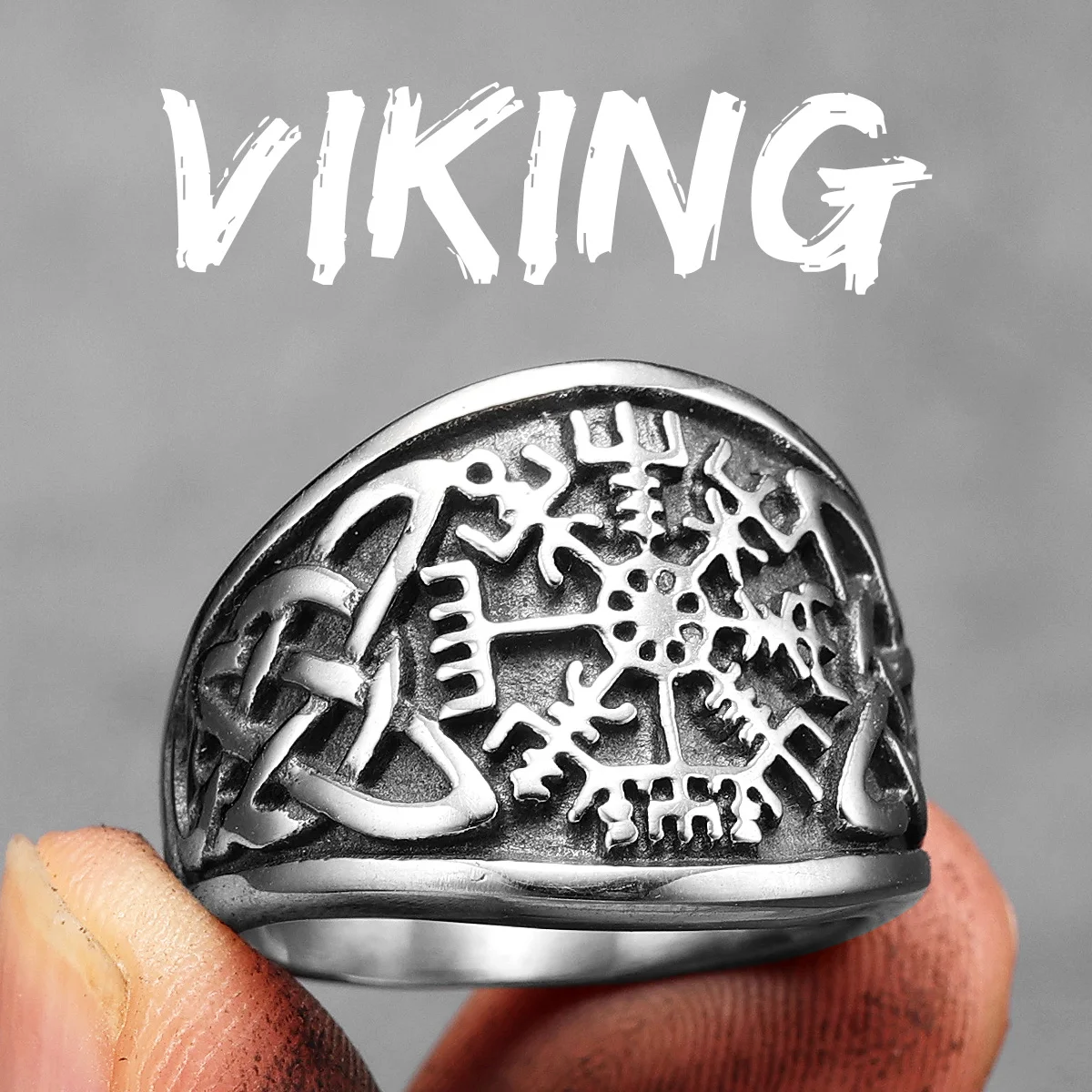 Bague Viking Double Hache Boussole Nordique - Acier Inoxydable Style Celtique Pour Hommes