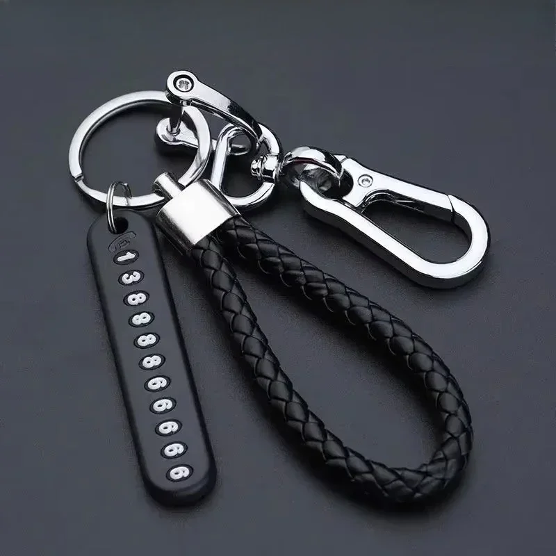 Anti-Lost Car Key Pendant Split Rings Keyring Auto Vehicle Lobster Keychain Phone Number Card Clasp