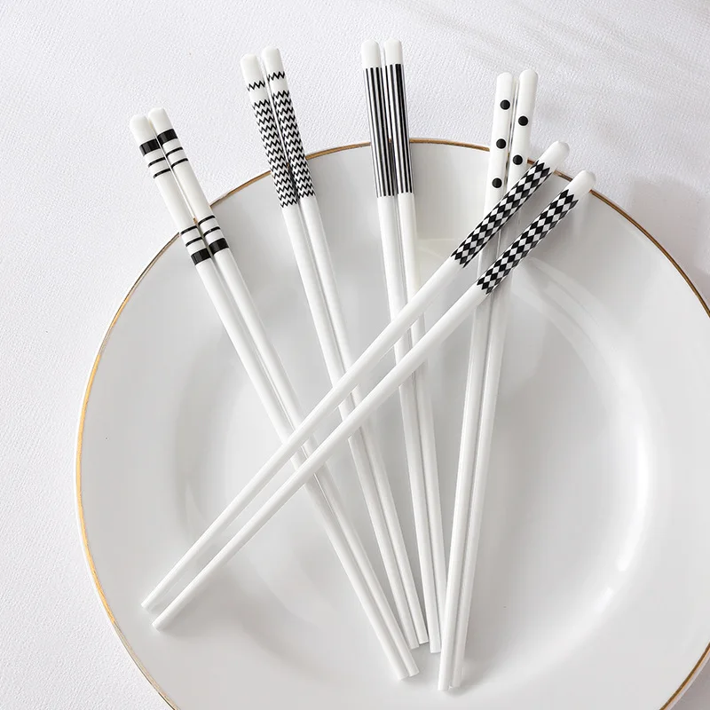 5pcs Hepburn Style Ceramic Chopsticks High Temperature Resistance Bone Porcelain Long Sushi Household Chopsticks Mould Proof