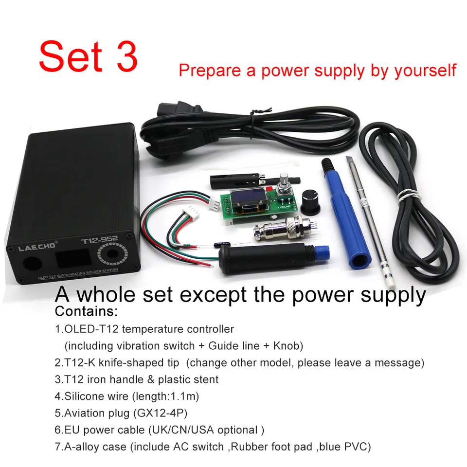 T12 Soldeerbout Station Kit, 75W Digitaal Display Temperatuurregeling 24~500 °C, Auto Standby, met Drie Soldeerpunten, Soldeergreep, Soldeerhouder en Spons voor Elektronica Reparatie