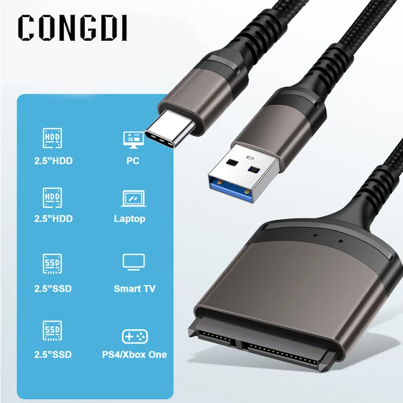 SATA Para USB 3.0 Conversor de Tipo C Para SATA Cabo Adaptador Para 2.5 ...