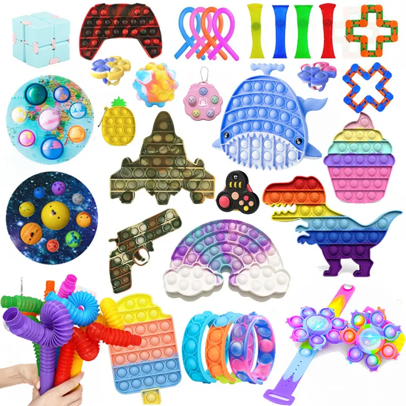 

DIY Fidget toys pack Fun push pop Bubble Sensory stress Fidget set simple dimple Kids Children Party Bulk Autism Birthday Gift