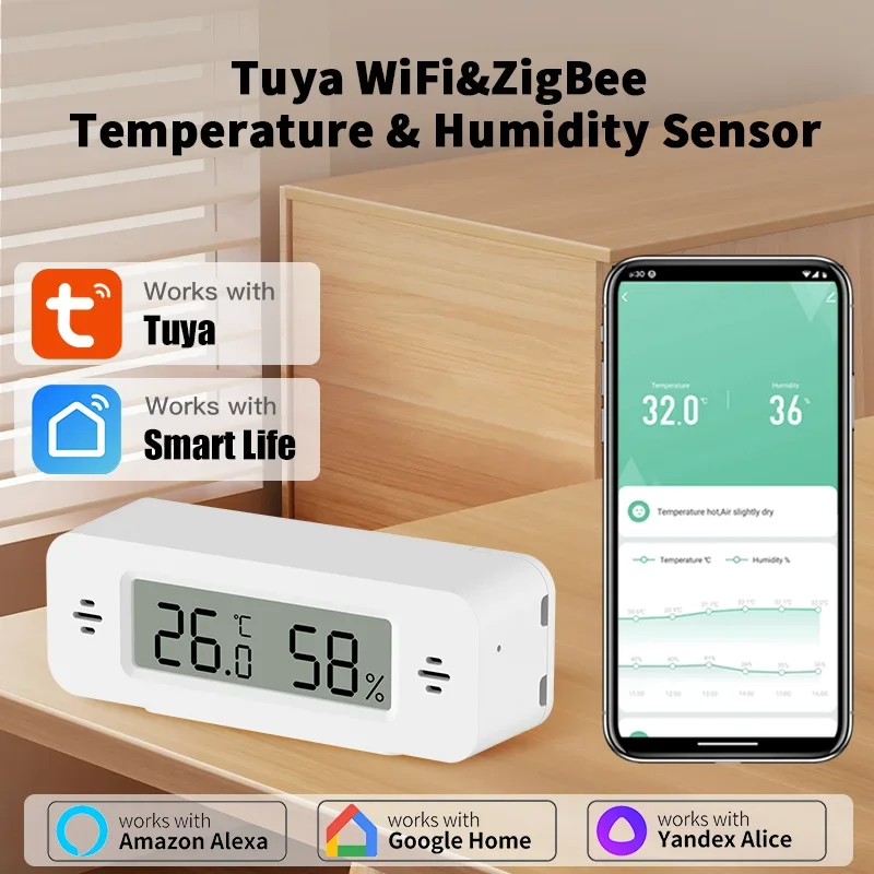 Temperature Humidity Sensor Thermometer Hygrometer Tuya WiFi Zigbee Mini For Smart Home APP Remote Work with Google Home Yandex Alexa