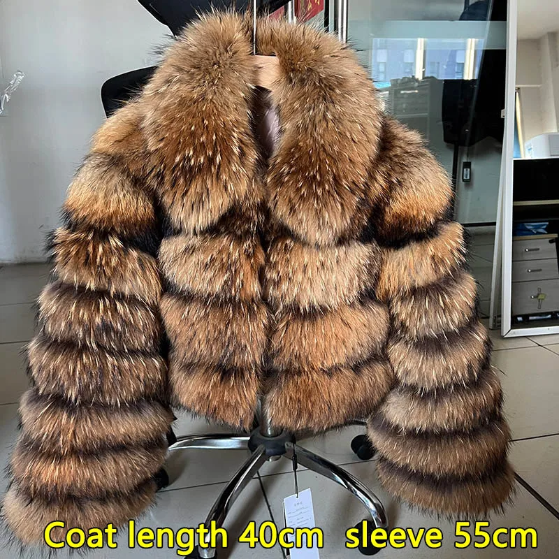 2025 Maomaokong Natural Real Raccoon Fur Coat With Hat Women's