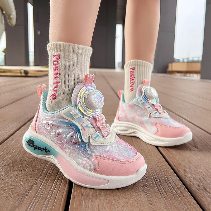 

Children Sneakers for Girls 2023 New Soft Wing Cute Non-slip Kids Shoes Turn Buckle Round-toe Princess Sport Shoes Non-slip PU