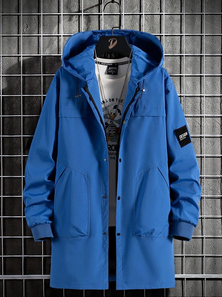 Spring Autumn Long Trench Coat Men Fashion Hooded Windbreaker Black Overcoat Casual Jackets Big Size 6XL 7XL 8XL 9XL