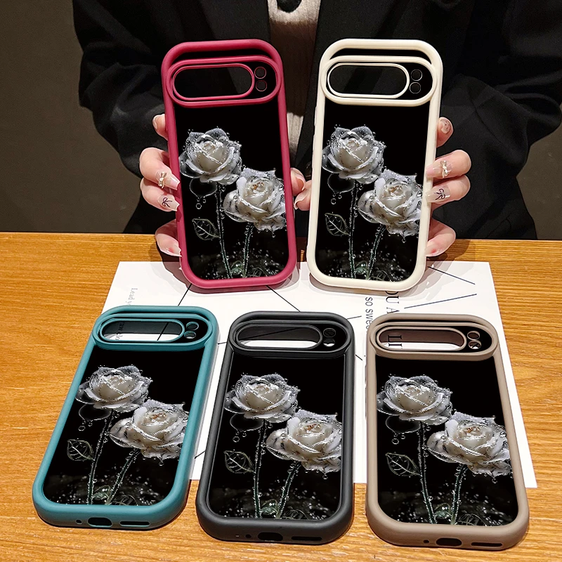 Floral Rose Pattern Shockproof TPU Phone Case - Solid Color, Soft Cover