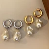 Boucles d'oreilles Vintage en forme de cercle pour femmes, bijoux baroques en perles, couleur or, clip rond, tempérament élégant, cadeaux de fête, nouvelle collection
