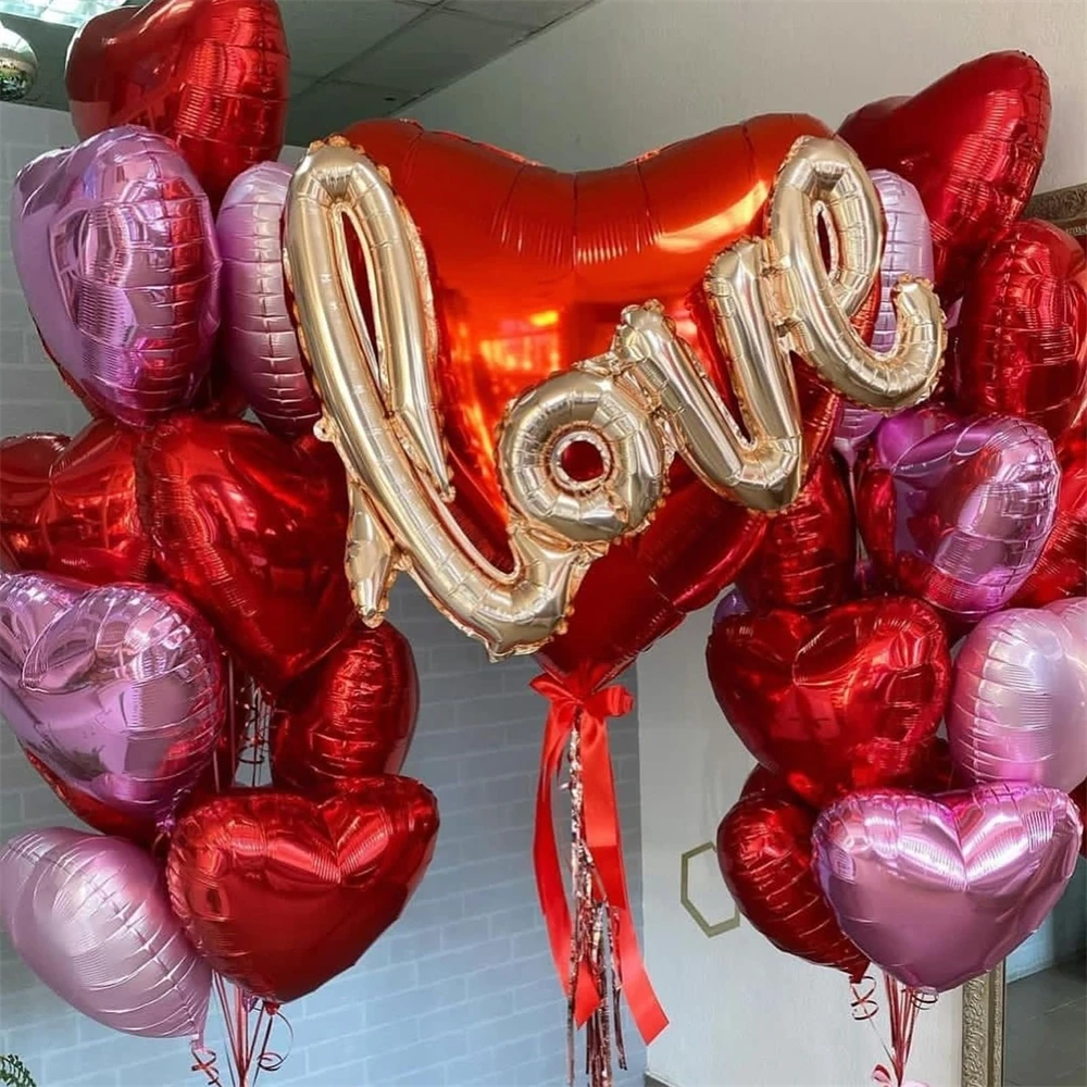 12 Stück herzförmige Folienballons, 45,7 cm, rot, cremefarben, beige, Liebesherz, Folienballons für Valentinstag, Hochzeit, Geburtstag, Party-Dekoration – Detail 16