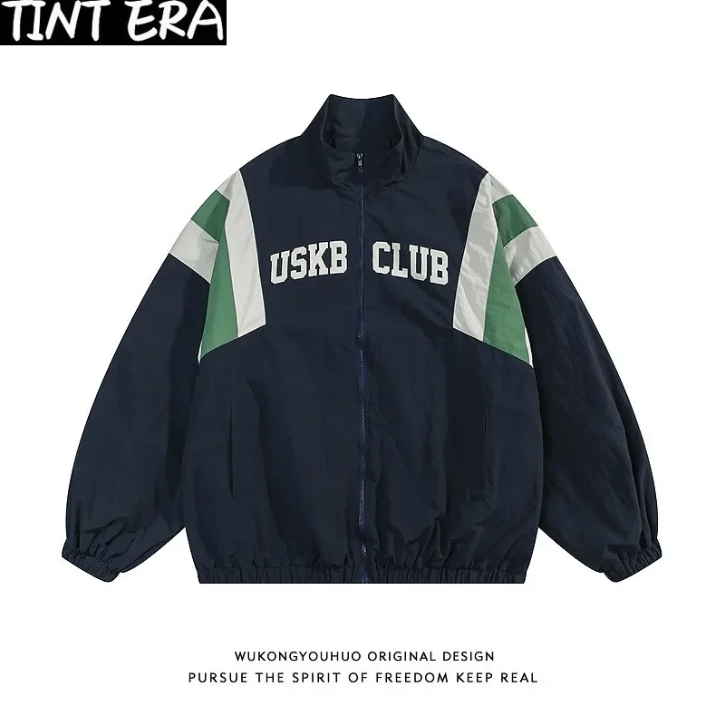 

Винтажный спортивный топ в стиле пэчворк для мужчин и женщин, куртка с воротником-стойкой в стиле ретро, корейская мода, осень 2023