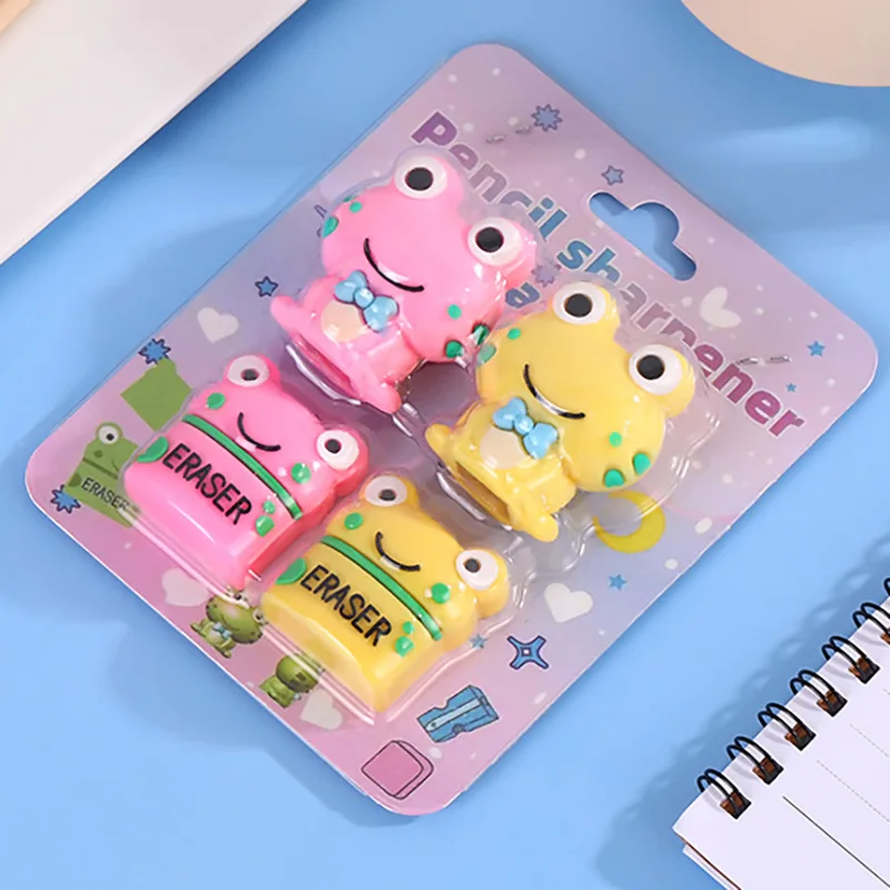 

4Pcs/set Frog Pencil Pencil Sharpener for Kids Erasers with Pencil Sharpener