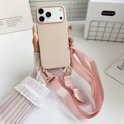 Matte Silicone Crossbody Lanyard Phone Case with Necklace Strap - Shockproof and Soft Cover - iPhone 15 Plus (Pink)