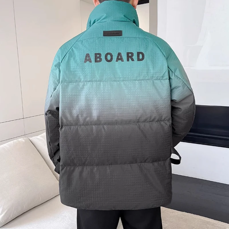 Fashion 2023 Winter Men's Loose Gradient Duck Down Coats Hip Hop Streetwear Warm Puffer Jackets Outdoor Thicken Parkas Clothing