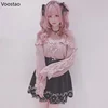 Vintage Sweet Lolita Style Knitted Pullover Autumn Girls Cute Off Shoulder Lace Ruffles Bow Sweater Women Harajuku Knitwear Tops 4