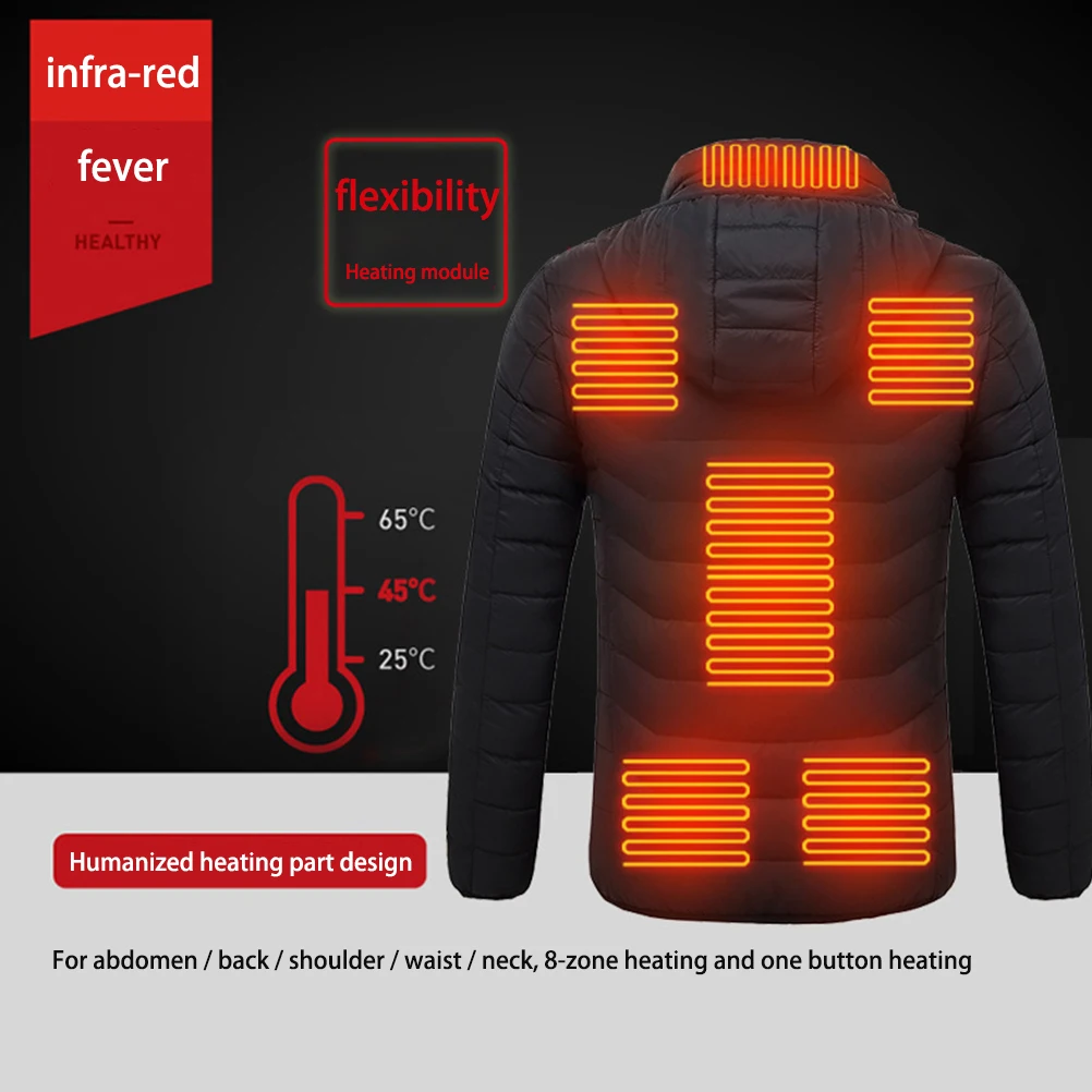 8 Zone Heated Jacket 8 Zone Heated Jacket USB Electric Hoodie Winter Warming Coat USB Electric Hoodie