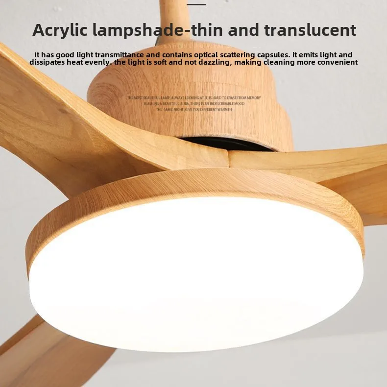 42 Inch Natural Wood Color Ceiling Fan Light 3 Abs Blade Pure Copper DC Motor Ceiling Fan Light Dining Room Bedroom, with