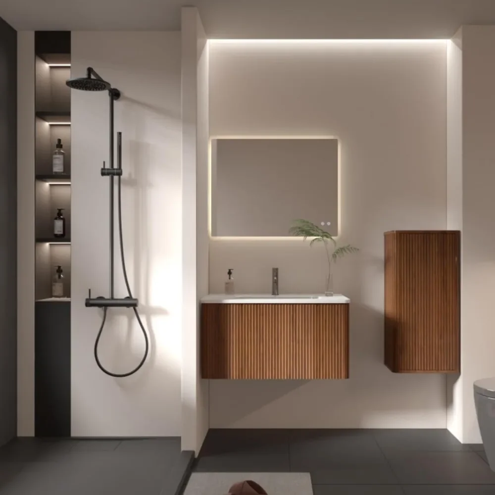 30" Bathroom Vanity Sink Combo Single Sink Wall Mounted Bathroom Cabinet  with Soft Close Drawers, Walnut 4