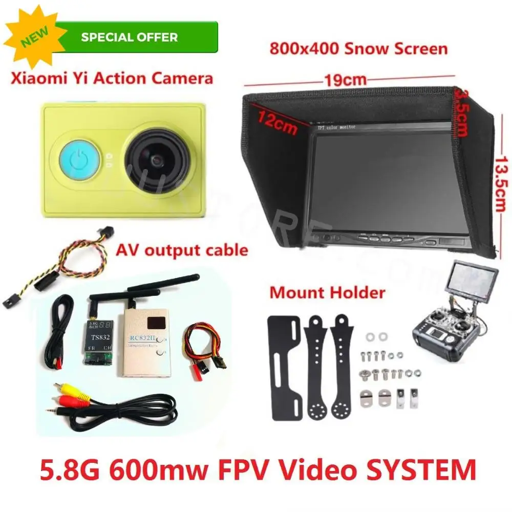 

FPV Combo 800x480 Non-blue Monitor + 600mw Tx and Rx + Radio Holder For SJCAM SJ4000 XiaoMi Yi Sport Action Gopro Camera QAV250