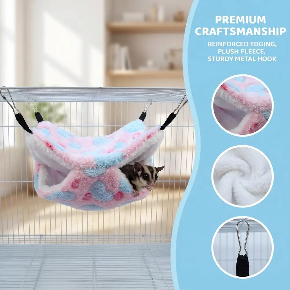 Hängematte für Ratten, doppelt dickes, warmes Plüschbett für Hamster, Hausnest, Schlafsack, hängende Baumbetten, Größe L, M, S – Detail 9