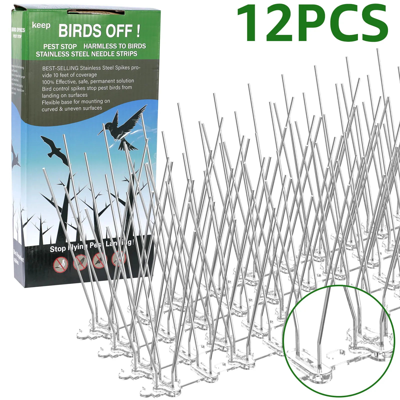 Aço inoxidável Pigeon Spikes Set, Pássaro Repelente, Anti Pássaro, Pombo, Esquilo, Gatos Repelente, Cerca do jardim, Telhado, 12Pcs