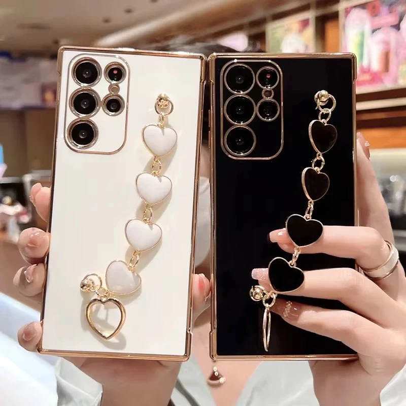 Fashion Plating Love Heart Chain Phone Case Cover