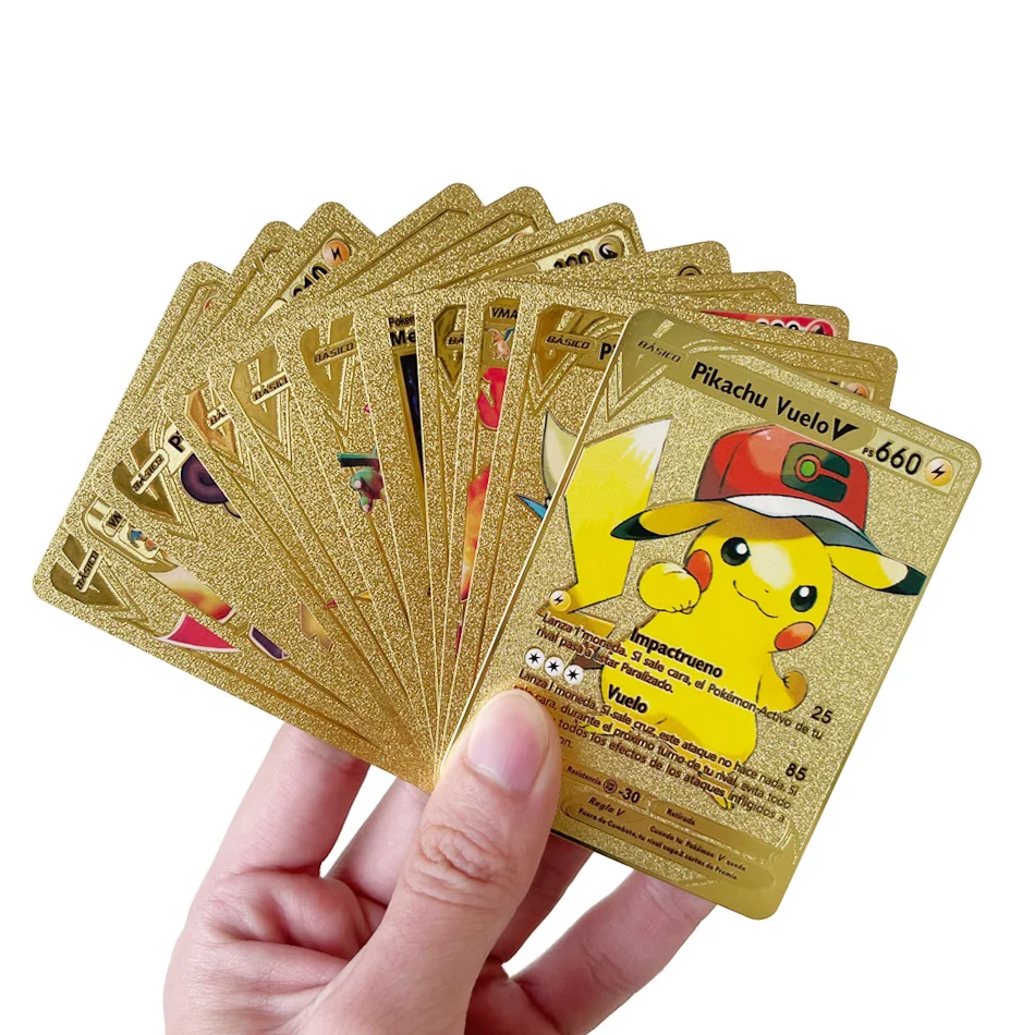 Pokemon Gold Metal Card Pikachu Eevee  Pokemon Super Cards Metal Gold -  132540point - Aliexpress