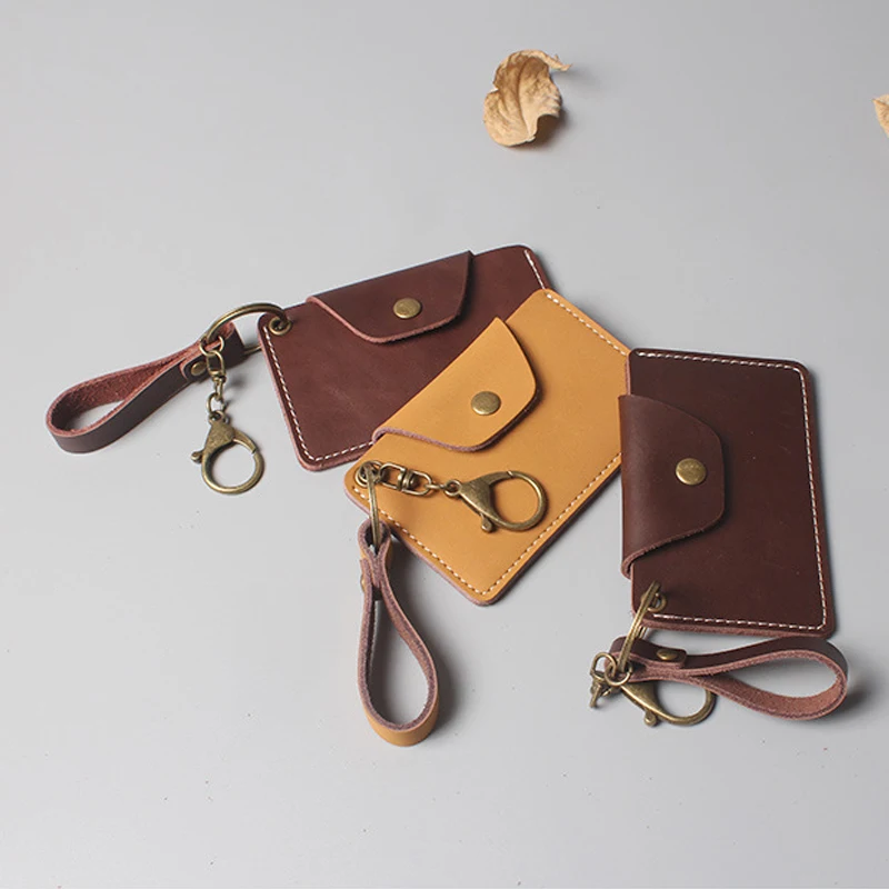 Premium Cowhide Leather RFID Blocking Card Holder – Slim Multi-Pocket Wallet with Keychain