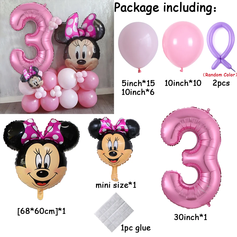 20Pcs palloncini Foil Disney Minnie Mouse Head Party 32 palloncini rosa  rossa numero compleanno bambini Baby