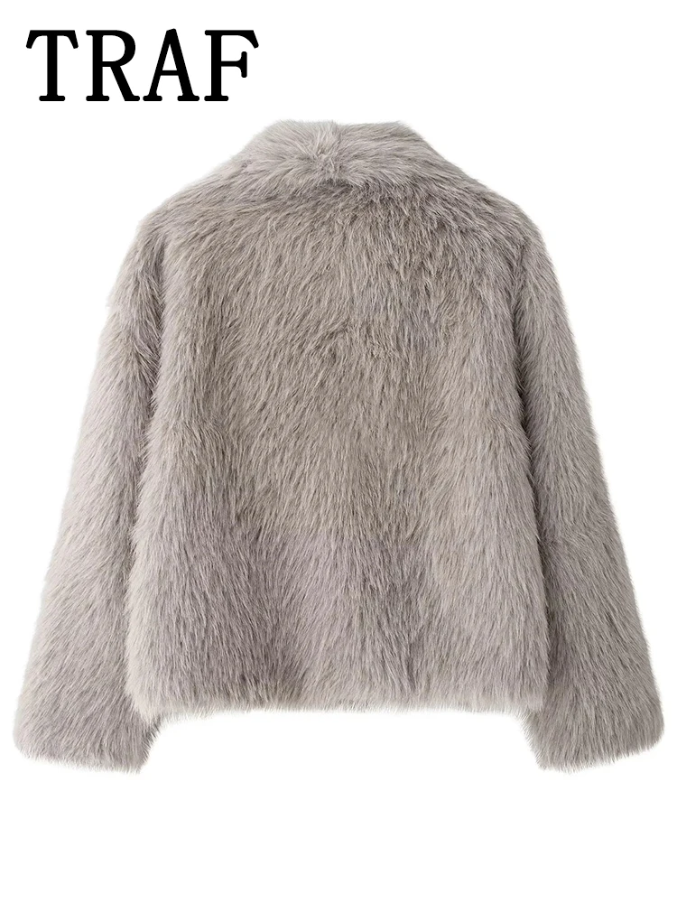TRAF Faux Fur Cropped Jackets for Women Coats Thick Warm Soft Jacket Woman 2024 Long Sleeve Casual Winter Coat In New Outerwear 6