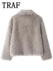 TRAF Faux Fur Cropped Jackets for Women Coats Thick Warm Soft Jacket Woman 2024 Long Sleeve Casual Winter Coat In New Outerwear 6