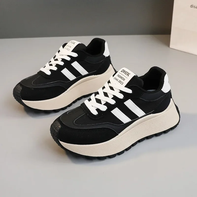 Spring Thick Bottom Women's Shoes 2024 Summer Casual Patchwork Leather Sneakers Casual Vulcanised Shoes Ladies Chaussure Femme 2