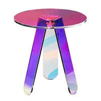SucceBuy Table d'appoint ronde irisée Table d'appoint en acrylique Table basse en acrylique arc-en-ciel transparent pour livre alimentaire utilisé dans le salon 1